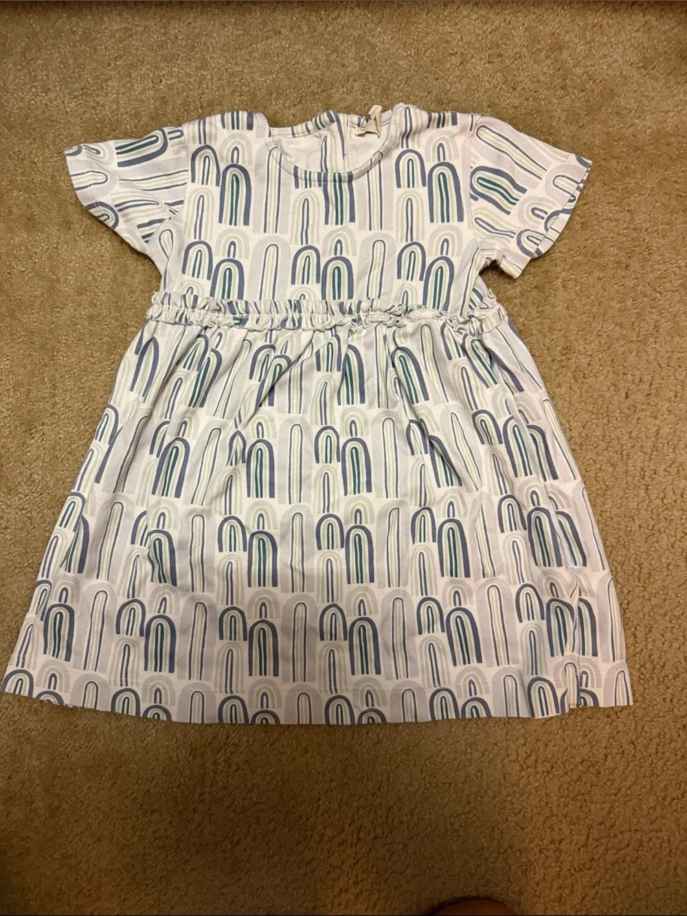 kate quinn White Dress with Blue Rainbow Motif